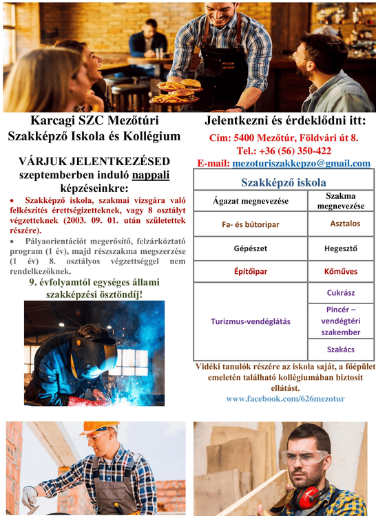 VÁRJUK JELENTKEZÉSED szeptemberben induló nappali képzéseinkre: